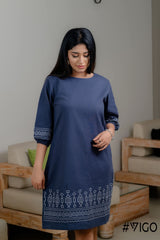DARK SLATE BLUE COTTON EMBROIDERA DRESS