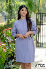 LIGHT PURPLE COTTON EMBROIDERA DRESS