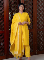VIGO ELEGANCE YELLOW & WHITE FULLY COTTON KURTA SET