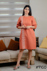 ORANGE COTTON EMBROIDERA DRESS