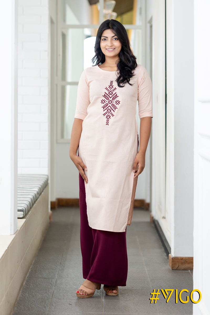 PALE PINK FANCY STRAIGHT KURTI