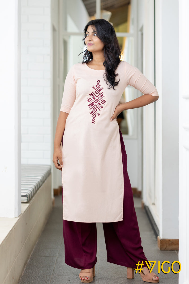 PALE PINK FANCY STRAIGHT KURTI