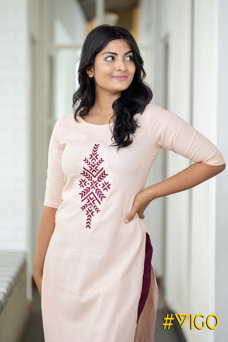 PALE PINK FANCY STRAIGHT KURTI