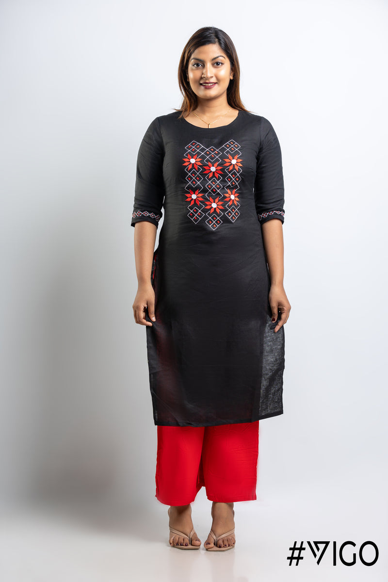 Blooms Embroidered Kurti in Noir