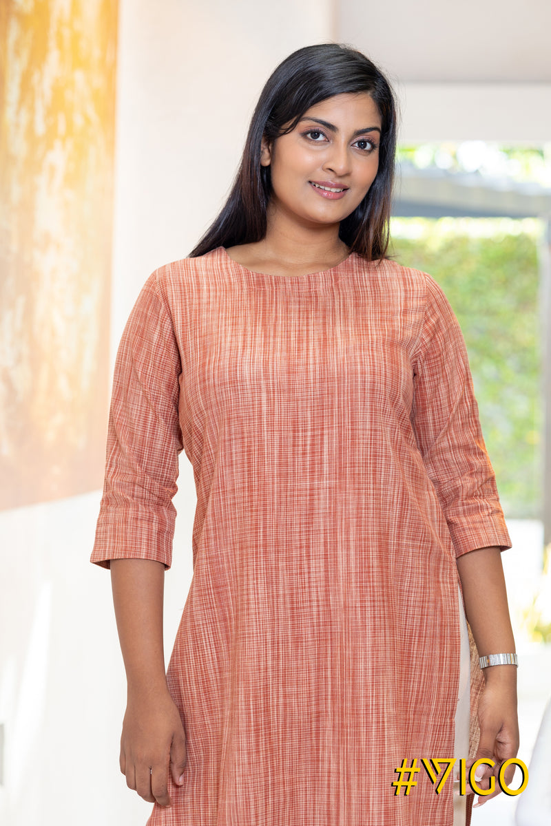 Peach Bliss Cotton Kurti