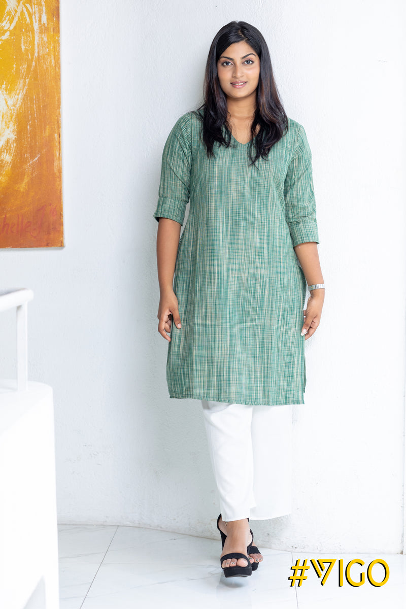 Teal Ethnic Cotton Kurti