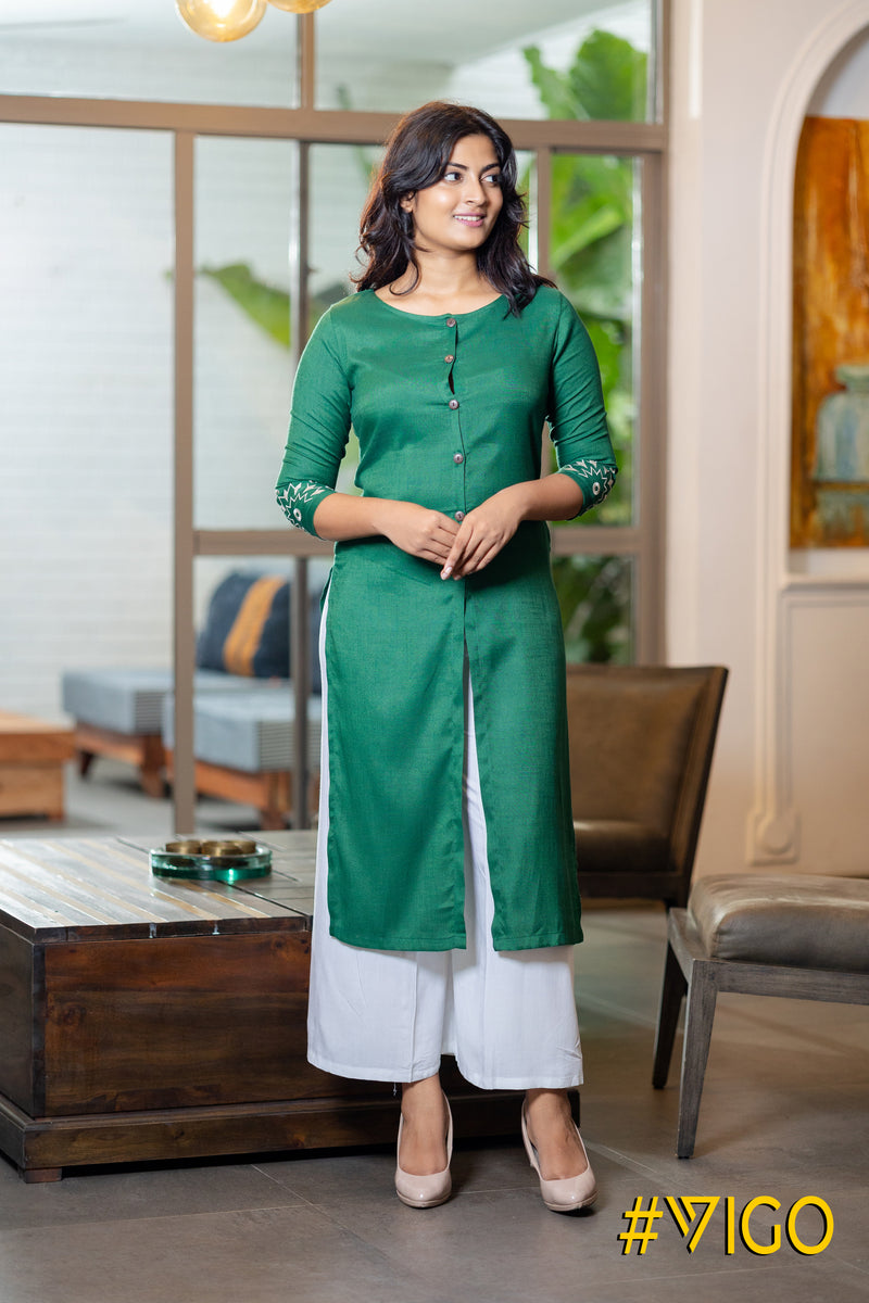 CLASSIC LOOMED GREEN KURTI