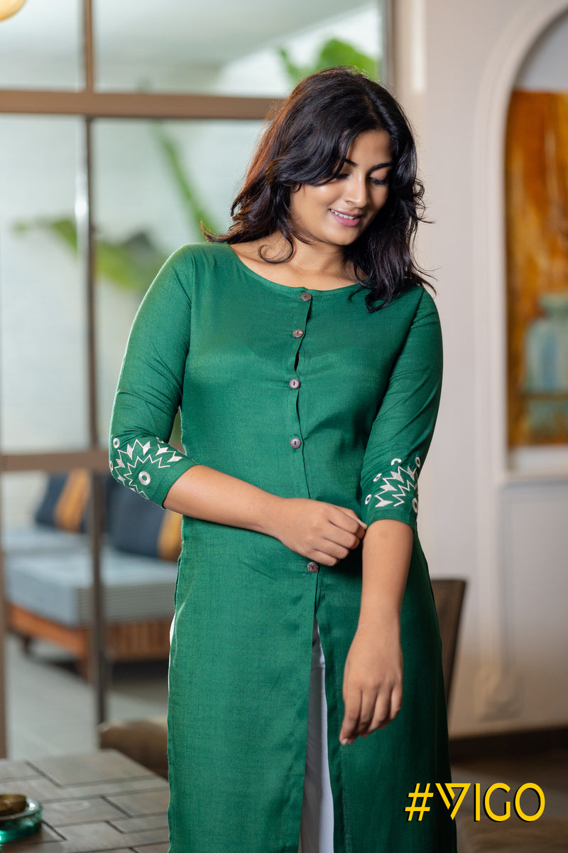 CLASSIC LOOMED GREEN KURTI