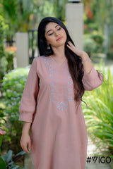 BLUSH PINK COTTON EMBROIDERA LONG DRESS
