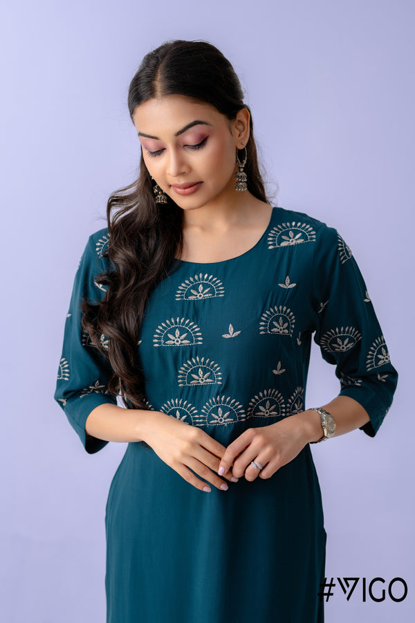 TEAL BREEZY CHIC EMBROIDERY