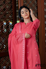 VIGO ELEGANCE PINK & WHITE FULLY COTTON KURTA SET