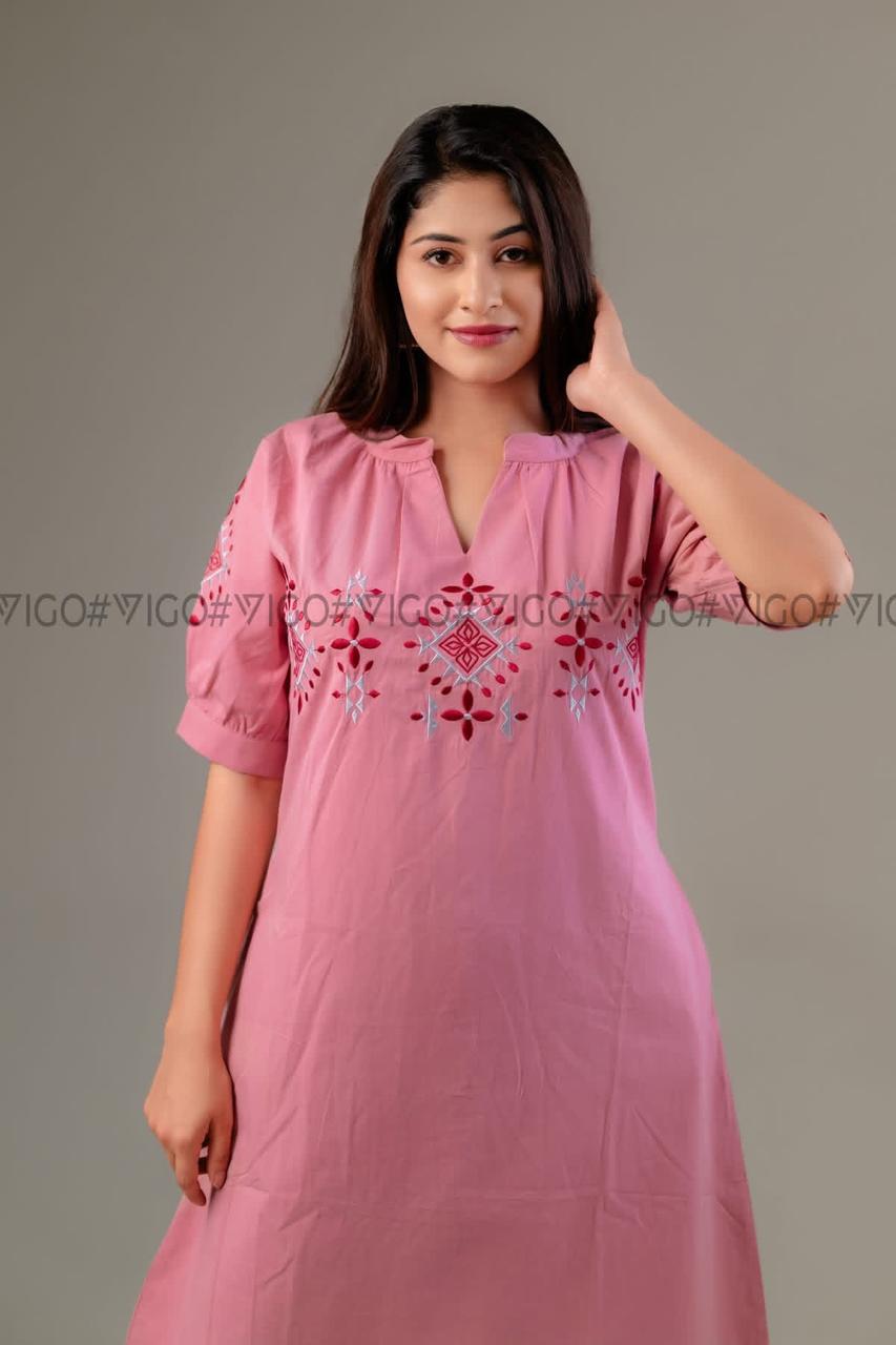 PINK ELARA | COTTON EMBROIDERY MIDI FROCK