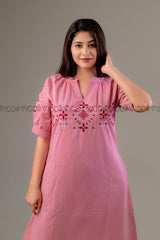 PINK ELARA | COTTON EMBROIDERY MIDI FROCK