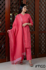 VIGO ELEGANCE PINK & WHITE FULLY COTTON KURTA SET