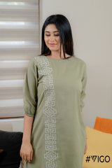 DARK GREEN COTTON EMBROIDERA DRESS
