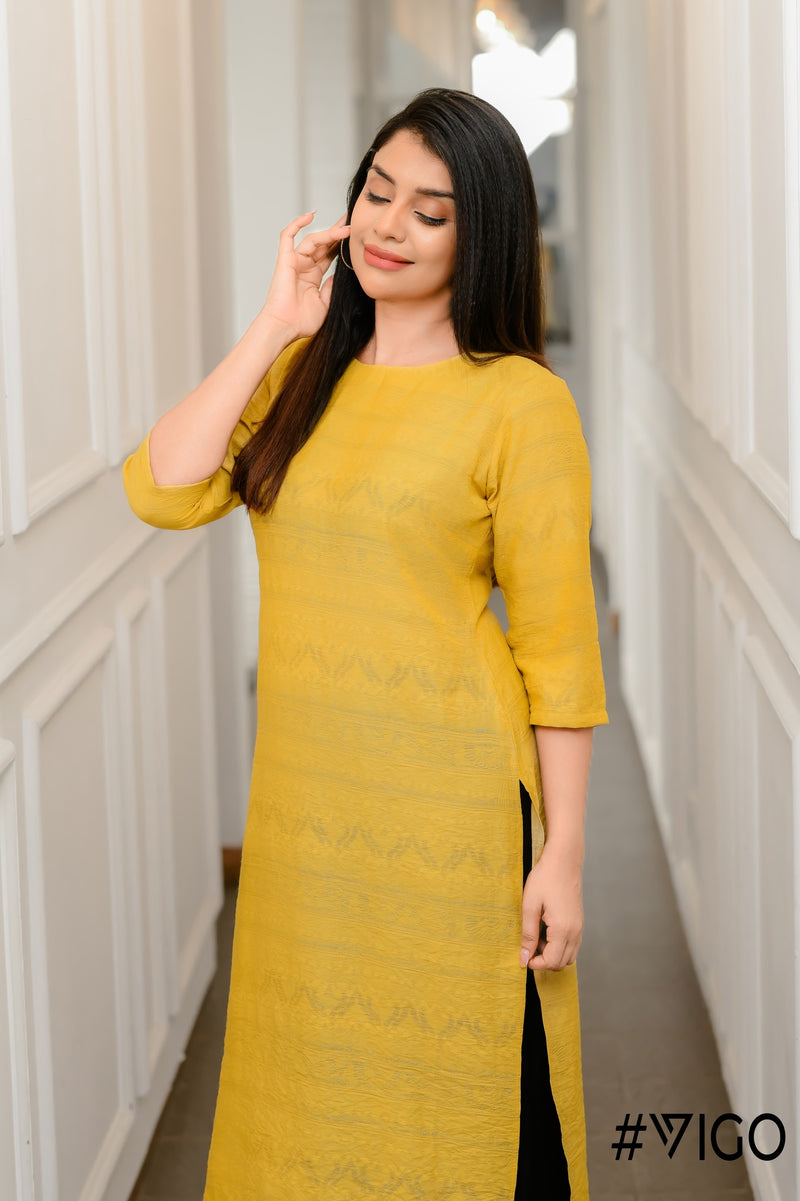 Heritage Cotton Kurti in Yellow