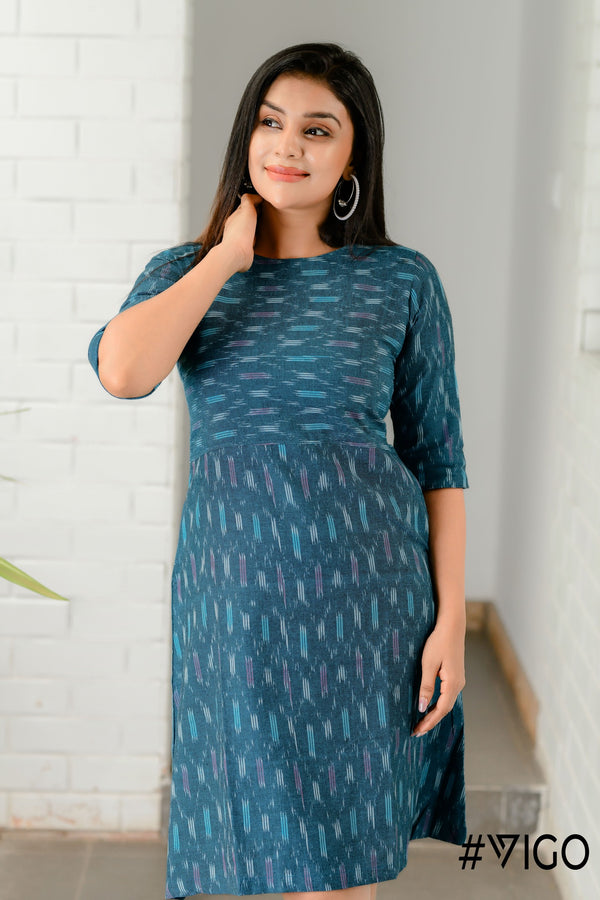 Ikat Essence Dress in Azure Breeze