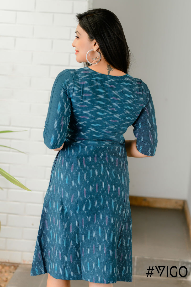 Ikat Essence Dress in Azure Breeze