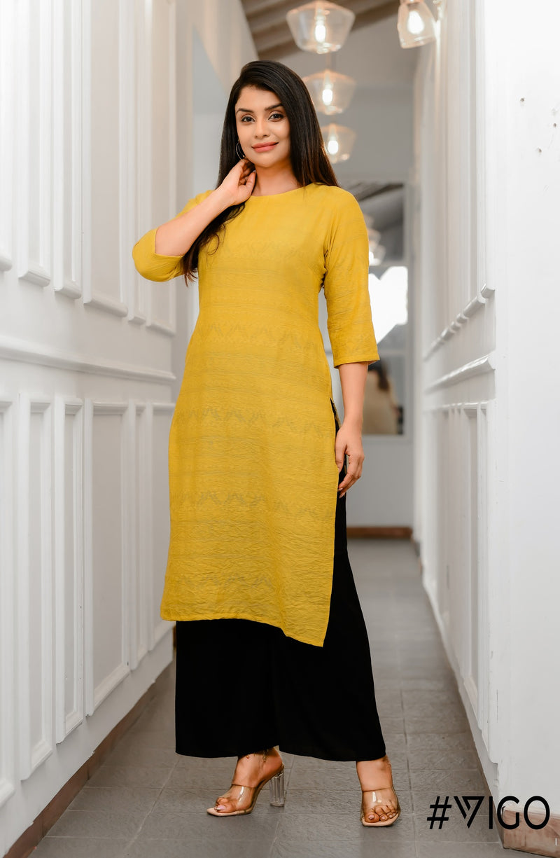 Heritage Cotton Kurti in Yellow