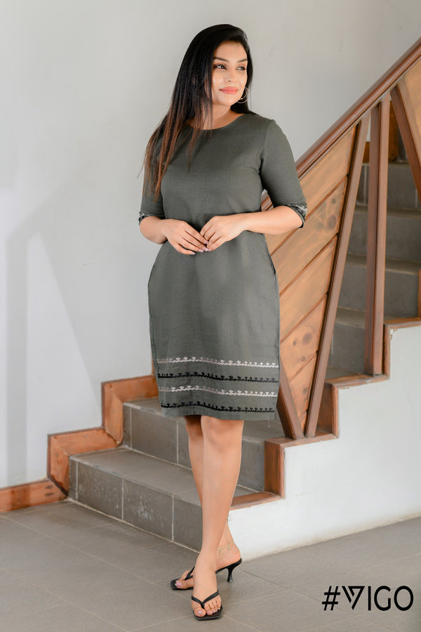 EtherealLoom Linen Dress in Grey