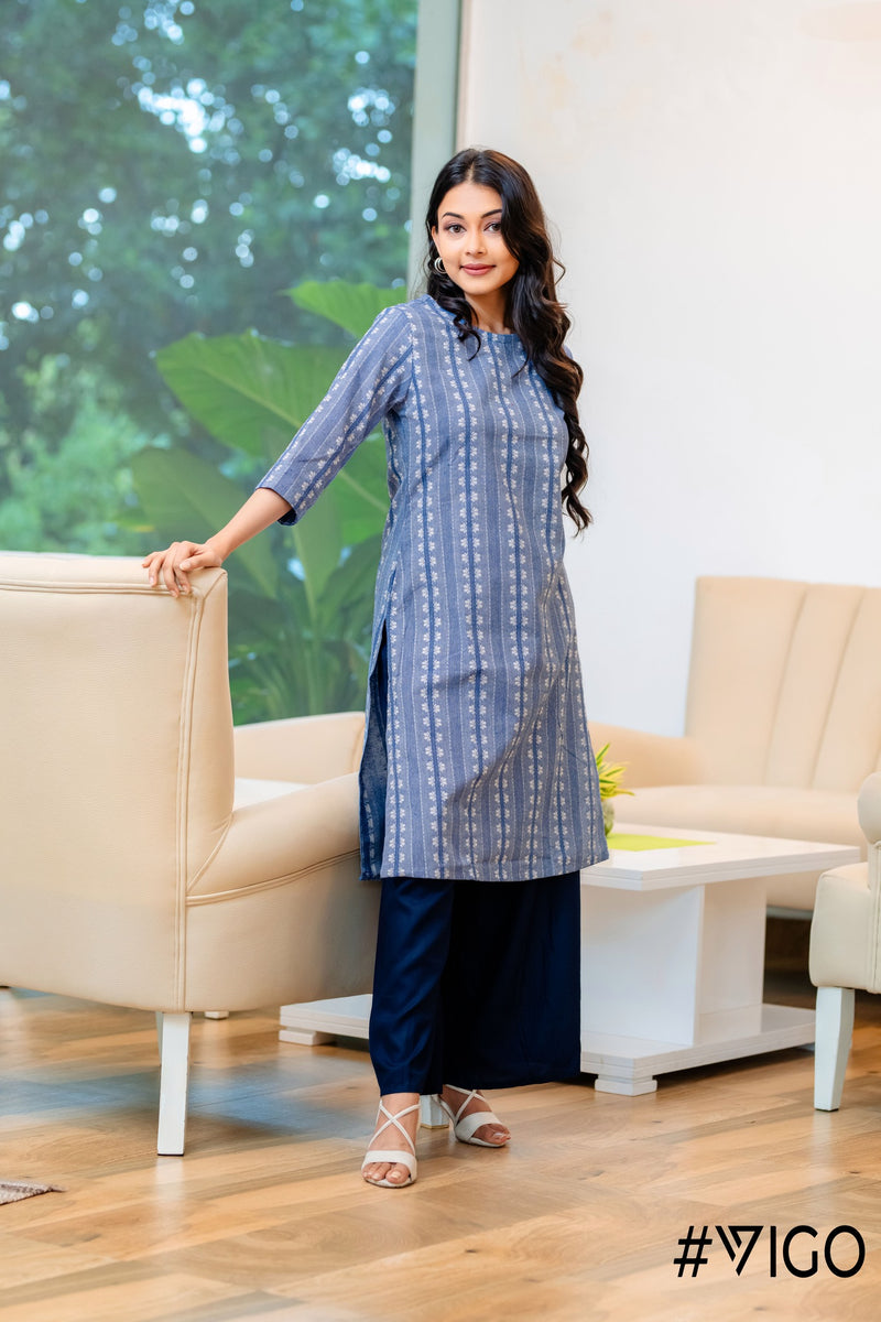 Charm Cotton Kurti in Glacier Blue