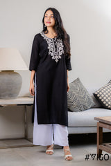 ROMAN CHIKANKARI KURTA BLACK
