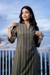 SKYLINE SRIPE BROWN  KURTI