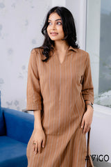 SKYLINE SRIPE BROWN  KURTI