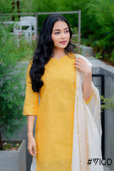 COTTON BLEND YELLOW  KURTA - PANT & DUPATTA