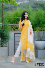 COTTON BLEND YELLOW  KURTA - PANT & DUPATTA