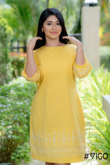 YELLOW COTTON EMBROIDERA DRESS