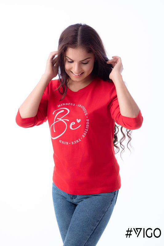 RED LONG SLEEVE COTTON  TEES