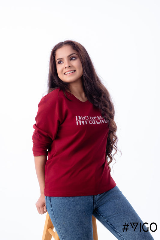 MAROON  LONG SLEEVE COTTON TEES