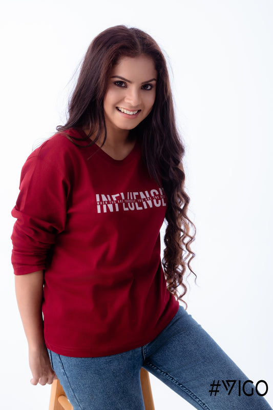 MAROON  LONG SLEEVE COTTON TEES