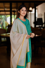 COTTON BLEND TEAL GREEN  KURTA - PANT & DUPATTA