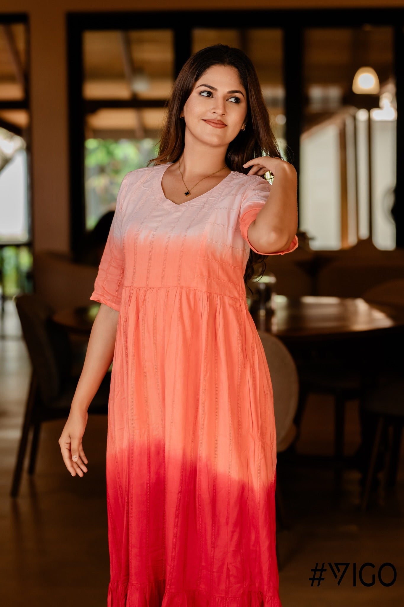 SUNSET OMBRE COTTON DIP-DYE MIDI DRESS
