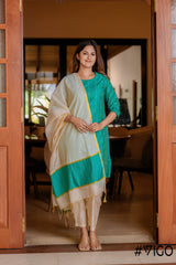 COTTON BLEND TEAL GREEN  KURTA - PANT & DUPATTA