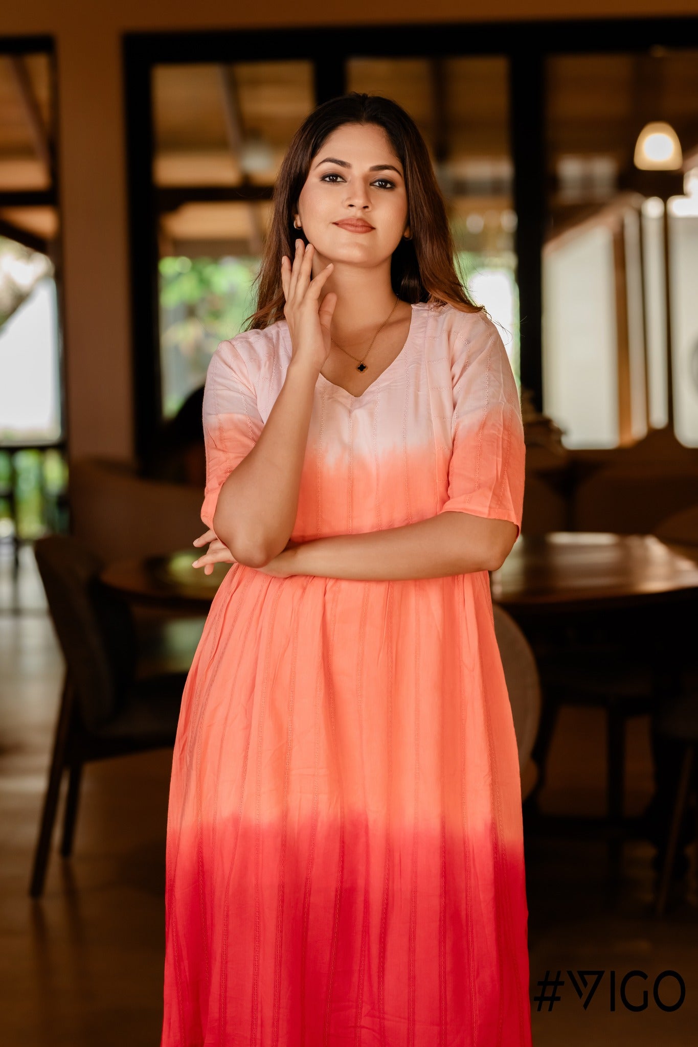 SUNSET OMBRE COTTON DIP-DYE MIDI DRESS