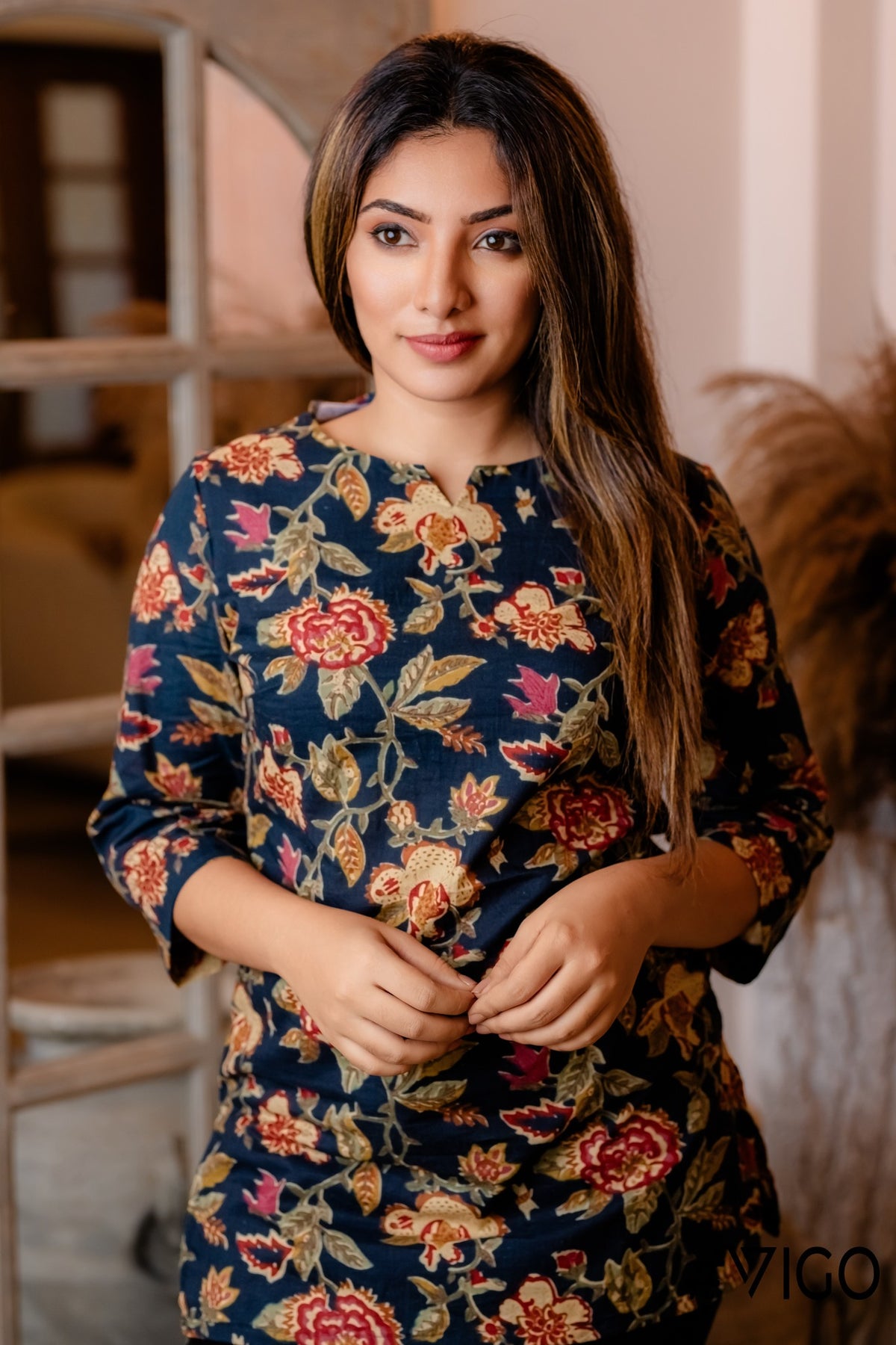 NAVY FLORAL  TUNIC KURTA