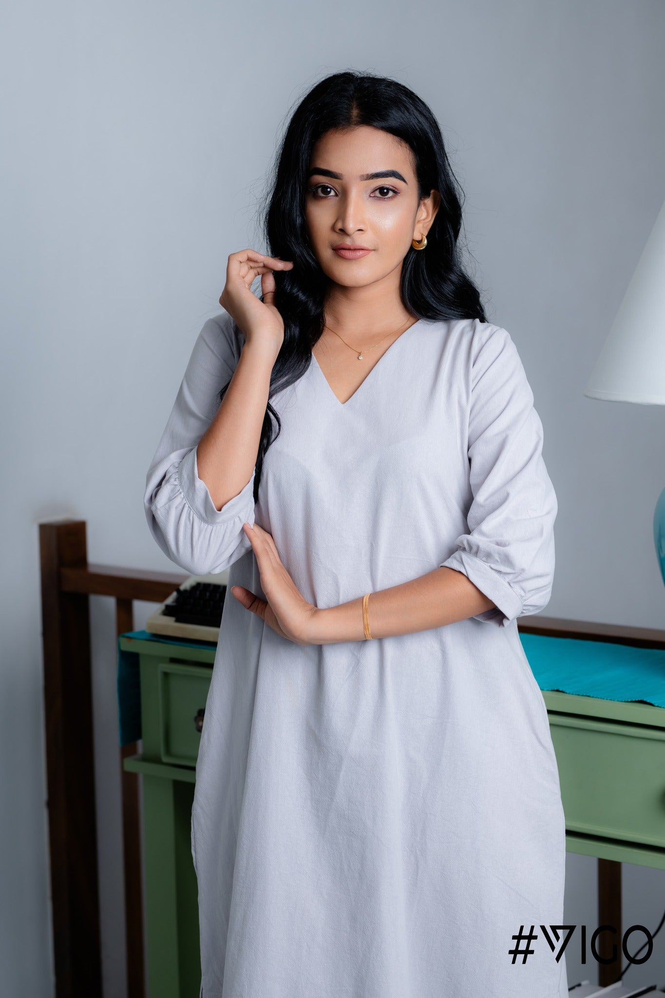 LUNA COTTON MIDI GREY FROCK