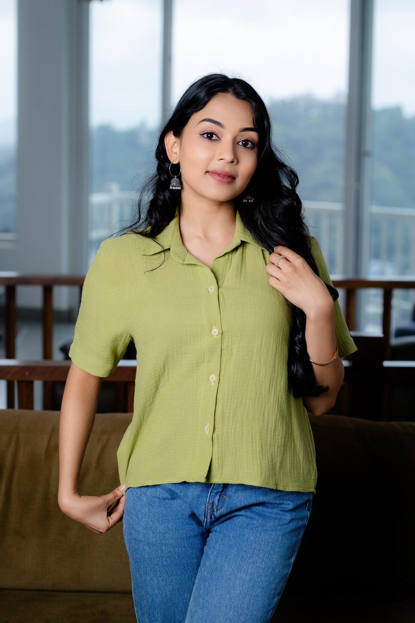 LIME GREEN DOUBLE COTTON SHIRT