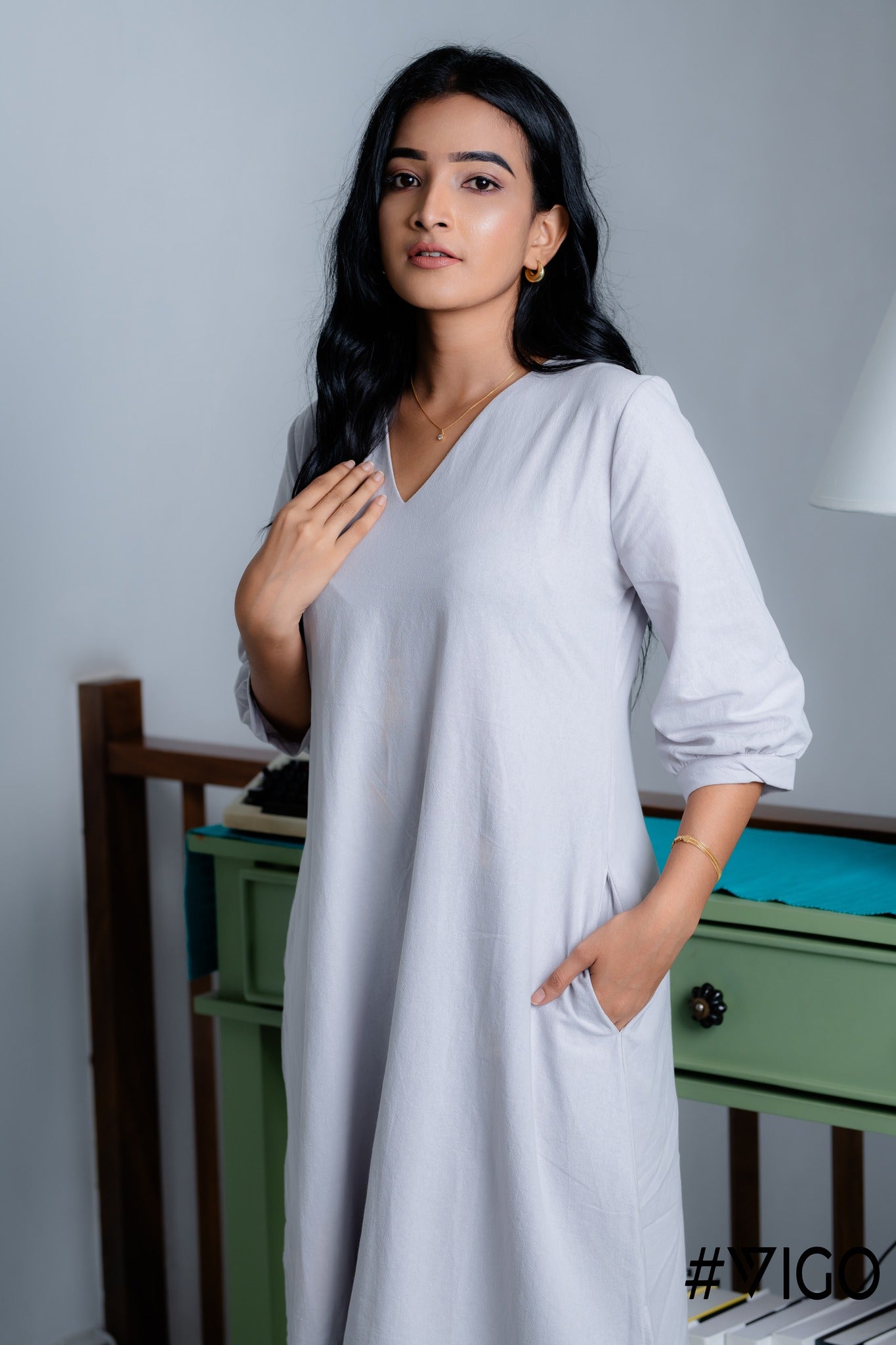 LUNA COTTON MIDI GREY FROCK