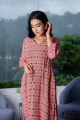 BOHO CHIC ORANGE DRAWSTRING LONG DRESS