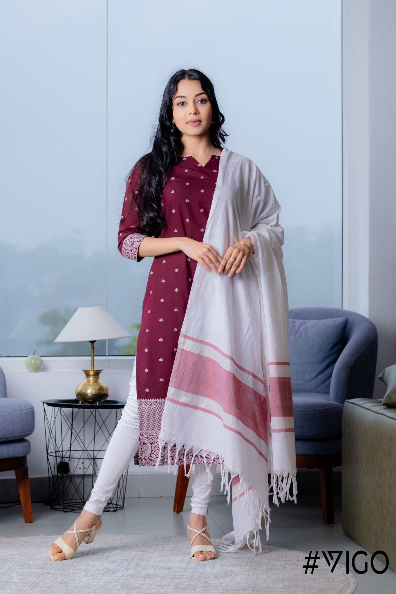 ELEGANCE FULLY COTTON MAROON KURTA SET