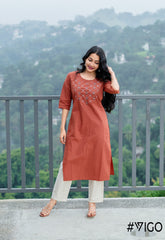 ELEGANT ETHOS EMBROIDERY BROWN  KURTA