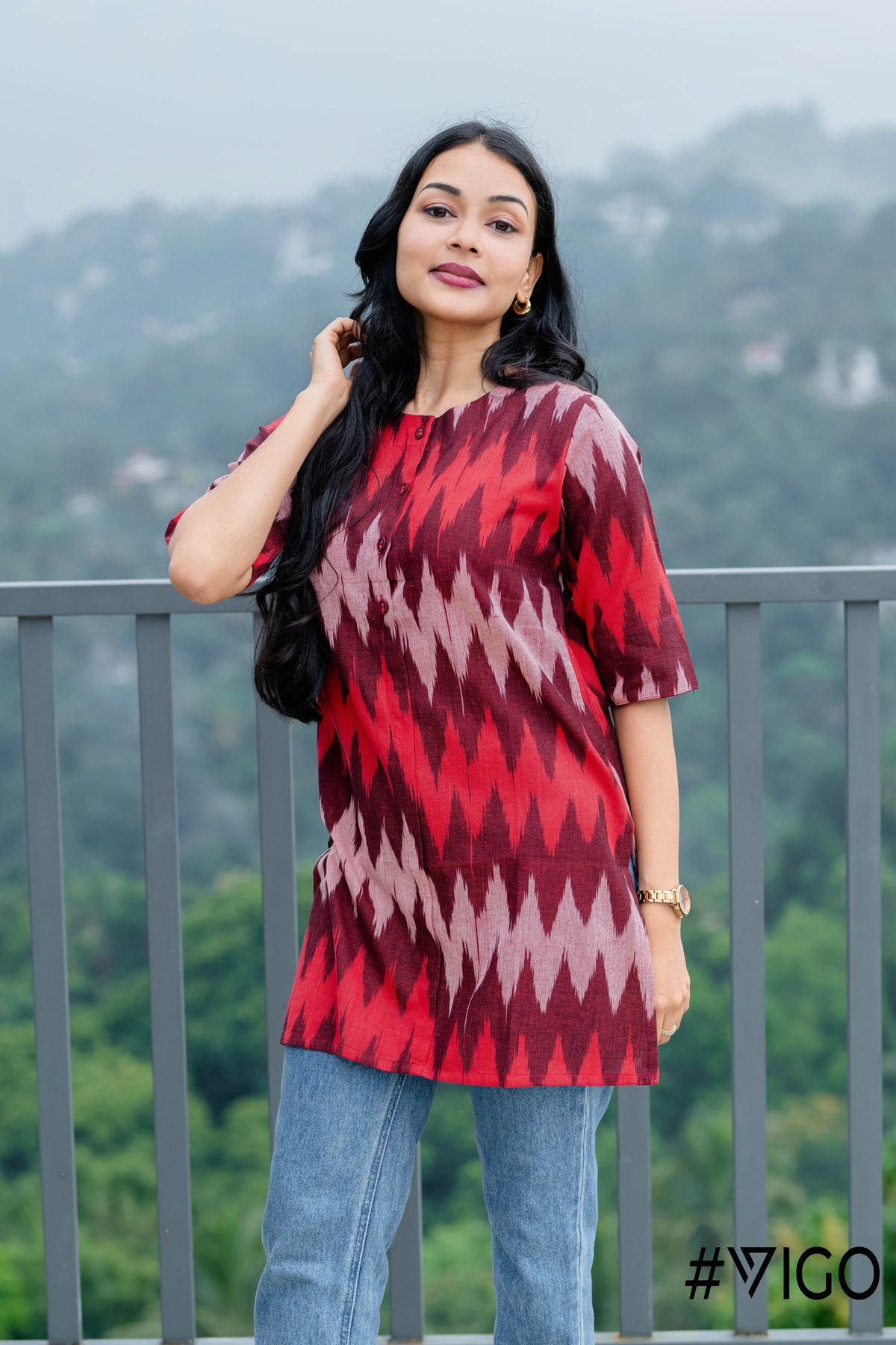 RED & MAROON  IKAT CLASSIC ELEGANCE KURTA