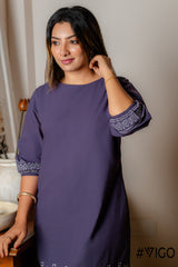 PURPLE COTTON EMBROIDERA DRESS
