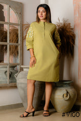 GREEN COTTON EMBROIDERA DRESS