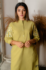 GREEN COTTON EMBROIDERA DRESS