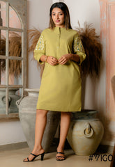 GREEN COTTON EMBROIDERA DRESS